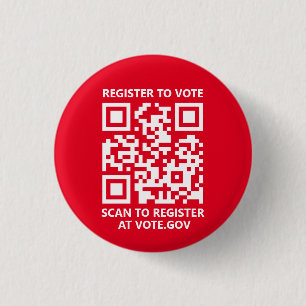 Register to vote scannable QR Code custom red 3 Cm Round Badge