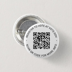 Register to vote scannable QR Code custom white 3 Cm Round Badge