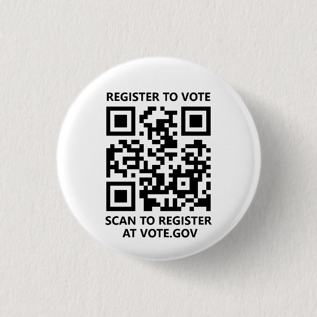 Register to vote scannable QR Code custom white 3 Cm Round Badge (Front)