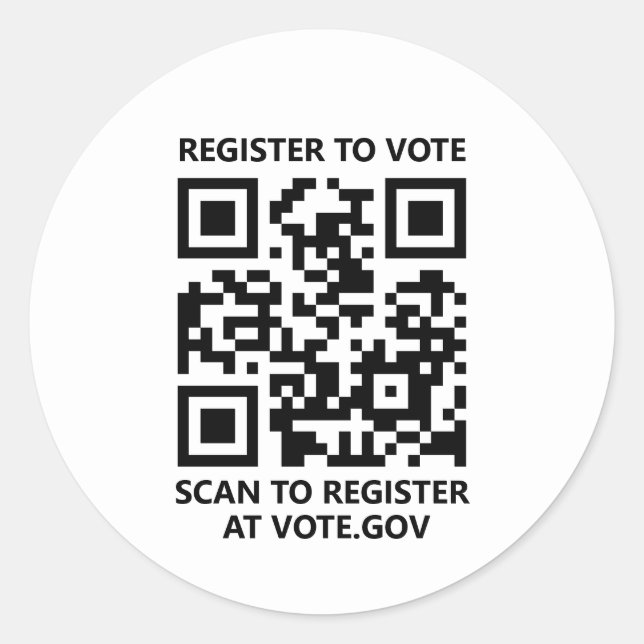 Register to vote scannable QR Code custom white Classic Round Sticker (Front)