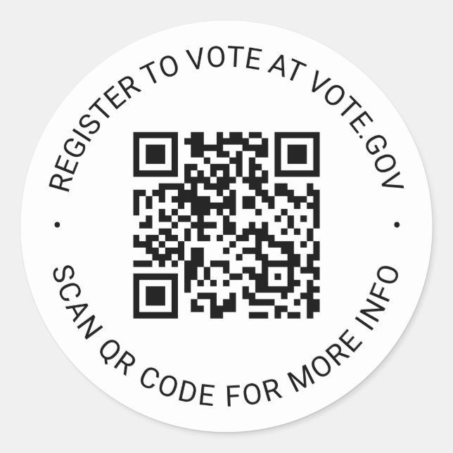 Register to vote scannable QR Code custom white Classic Round Sticker (Front)