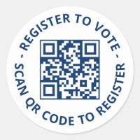 Register to vote scannable QR Code navy white