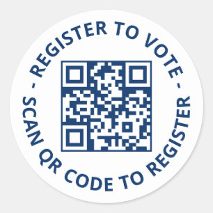 Register to vote scannable QR Code navy white Classic Round Sticker