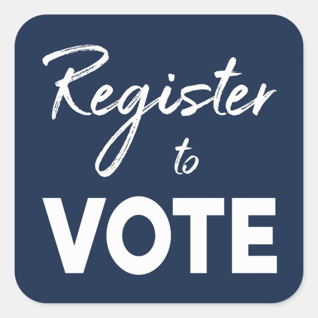 Register to Vote, stylish white typography on navy Square Sticker (Front)