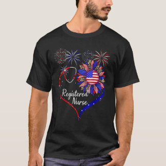 Registered Nurse 4th Of July American Us Flag Sunf T-Shirt