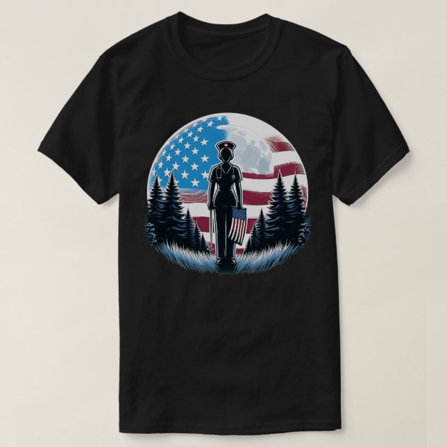 Registered Nurse American Flag Full Moon Nursing R T-Shirt (Design Front)