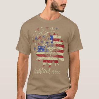 Registered Nurse American Flag Sunflower Nursing L T-Shirt