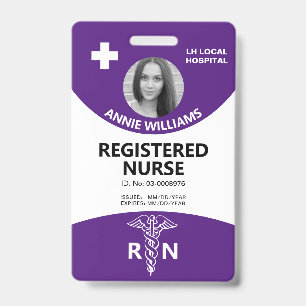Registered nurse caduceus and logo purple photo id badge