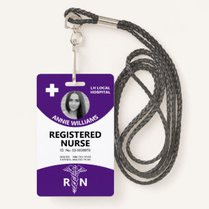 Registered nurse caduceus and logo purple photo id ID badge