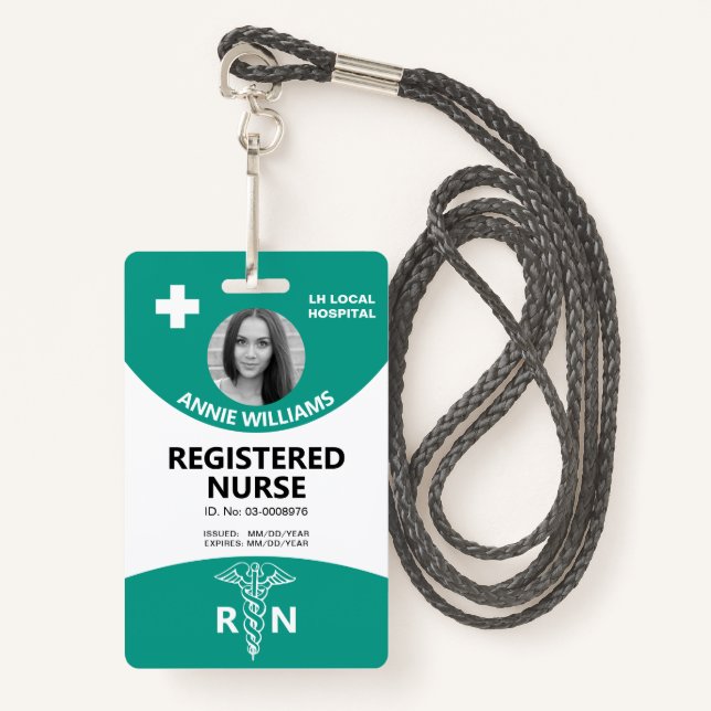 Registered nurse caduceus and logo teal photo id ID badge (Front with Lanyard)