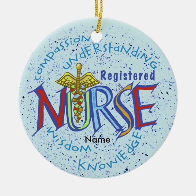 Registered Nurse Caduceus Ceramic Tree Decoration (Front)