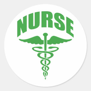 Registered Nurse Caduceus Green Classic Round Sticker