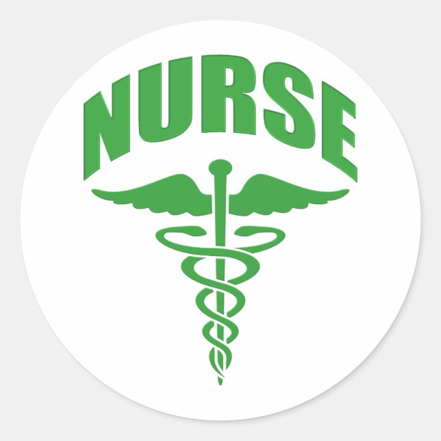 Registered Nurse Caduceus Green Classic Round Sticker (Front)