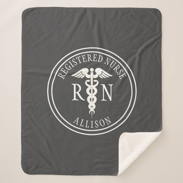 Registered Nurse Caduceus Grey Personalised Sherpa Blanket (Front)