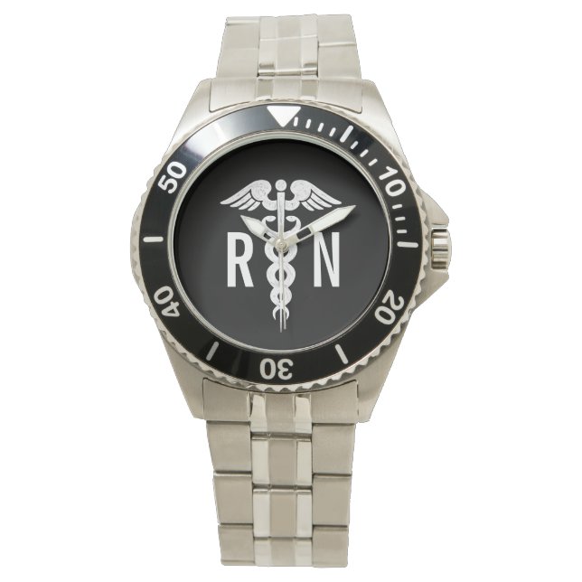 Registered Nurse Caduceus Medical Black Whie Mens Watch (Front)