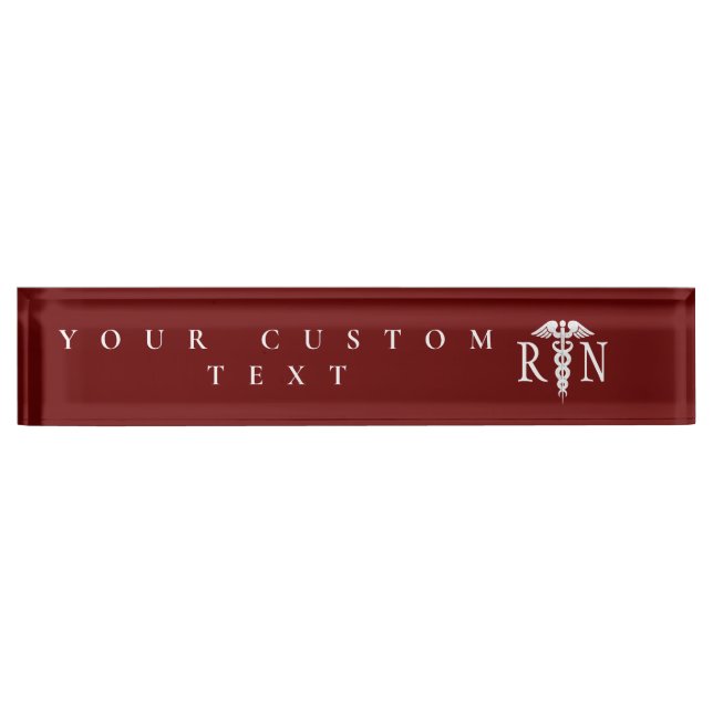 Registered Nurse Caduceus Medical Modern Burgundy Nameplate (Front)