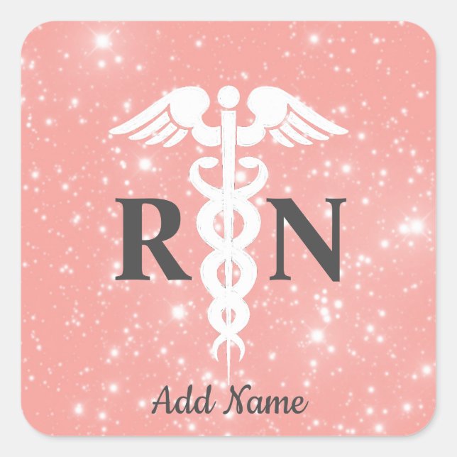 Registered Nurse Caduceus Pink White Grey Square Sticker (Front)
