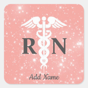 Registered Nurse Caduceus Pink White Grey Square Sticker