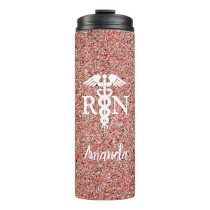 Registered Nurse Caduceus Rose Gold Glitter Custom Thermal Tumbler