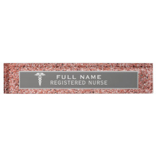 Registered Nurse Caduceus Rose Gold Glitter Nameplate