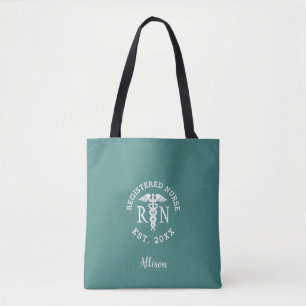 Registered Nurse Caduceus Teal White Personalised Tote Bag