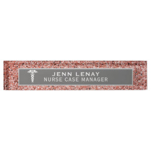 Registered Nurse Case Manager Caduceus Rose Gold Nameplate