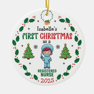 Registered Nurse First Christmas Personalised Tree Ceramic Tree Decoration