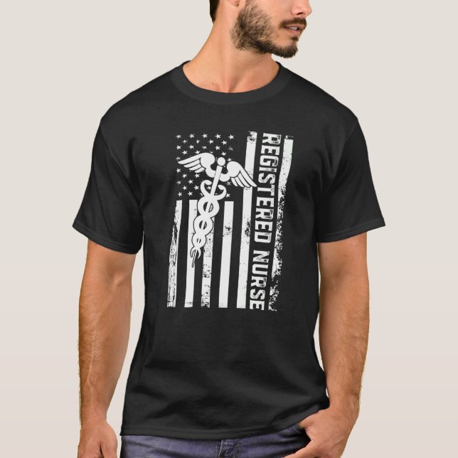 Registered Nurse Flag America Flag Nursing Patriot T-Shirt (Front)