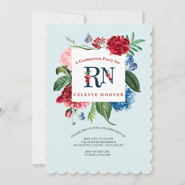 Registered Nurse Floral Graduation Invitation (Front)