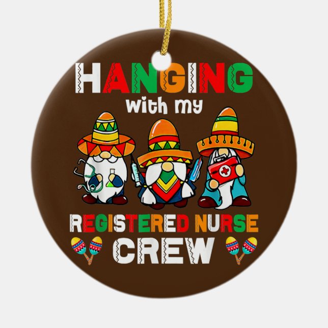 Registered Nurse Gnome Cinco De Mayo Mexican Ceramic Tree Decoration (Front)