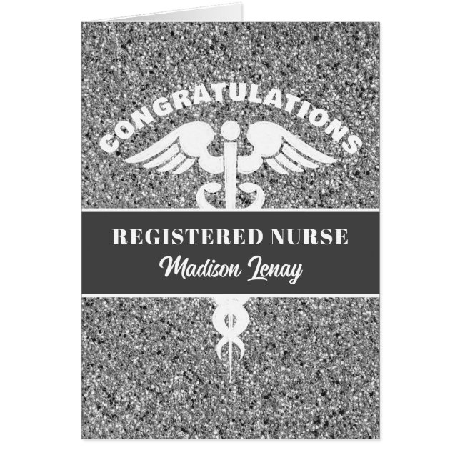 Registered Nurse Graduate Modern Silver Black Name (Front)