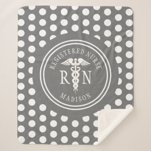 Registered Nurse Graduation Grey White Monogram Sherpa Blanket