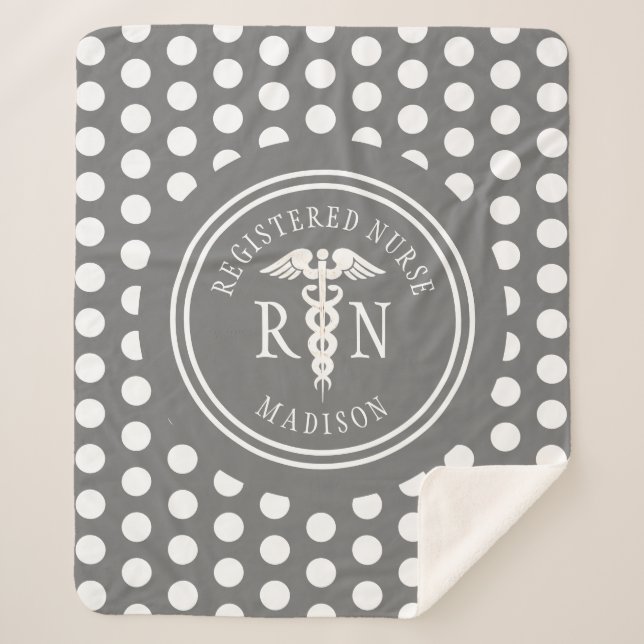 Registered Nurse Graduation Grey White Monogram Sherpa Blanket (Front)