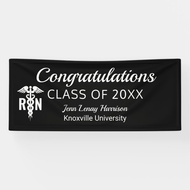Registered Nurse Graduation Medical Black Custom Banner (Horizontal)
