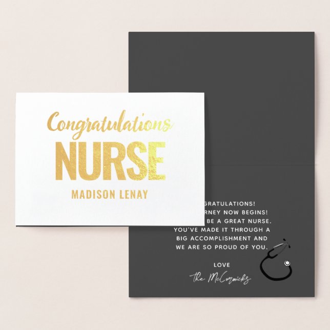 Registered Nurse Graduation Modern Elegant Gold Foil Card (Display)