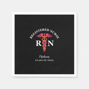 Registered Nurse Graduation Pink Black Caduceus Napkin