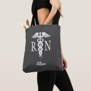 Registered Nurse Grey White Caduceus Personalised Tote Bag