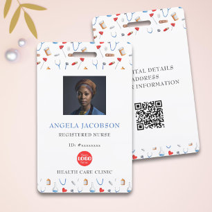 Registered Nurse Healthcare Logo Pattern QR ID Badge