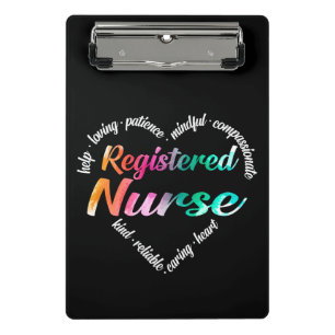 Registered Nurse Heart Word Cloud Watercolor Mini Clipboard