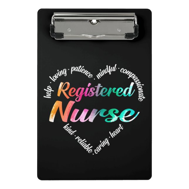 Registered Nurse Heart Word Cloud Watercolor Mini Clipboard (Front)