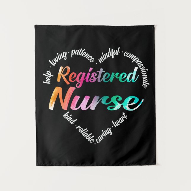 Registered Nurse Heart Word Cloud Watercolor Tapestry (Front)