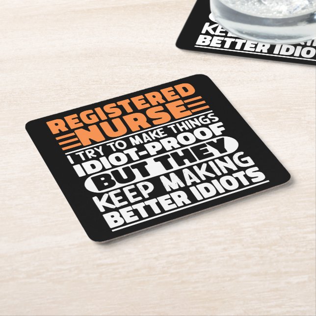 Registered Nurse I Try To Make Things Funny Saying Square Paper Coaster (Angled)