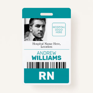 Registered Nurse ID Barcode Teal White Logo Photo ID Badge