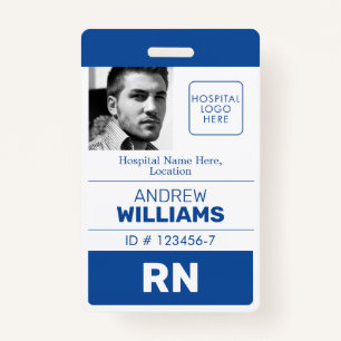 Registered Nurse ID Number Blue White Logo Photo ID Badge