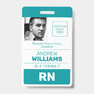 Registered Nurse ID Number Teal White Logo Photo Badge