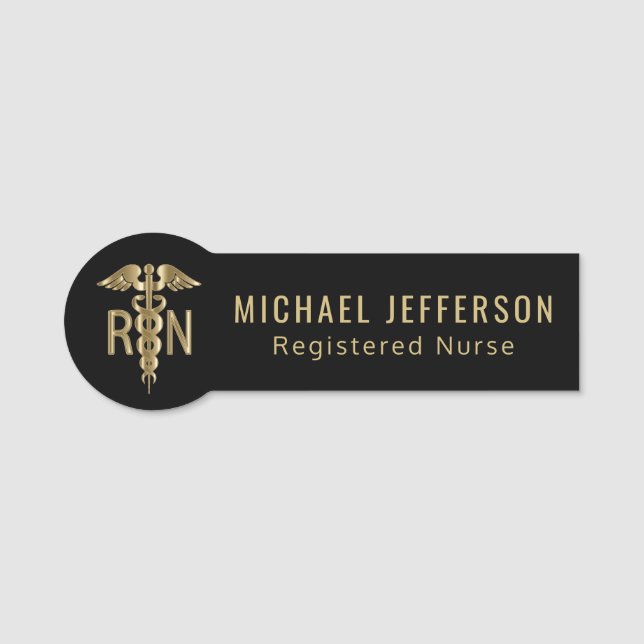 Registered Nurse - Logo - Black and Gold Name Tag (Front)