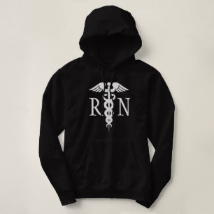 Registered Nurse Medical Black White Caduceus RN Hoodie