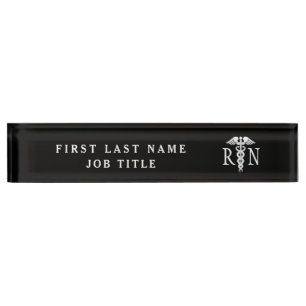 Registered Nurse Medical Caduceus Black White  Nameplate