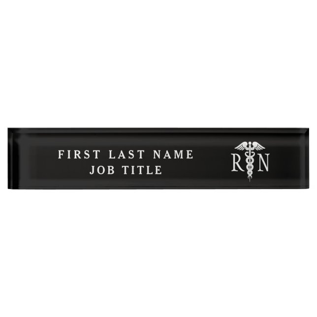 Registered Nurse Medical Caduceus Black White  Nameplate (Front)