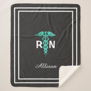Registered Nurse Medical Caduceus Turquoise Custom Sherpa Blanket